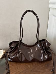 Cross-Border Korean Style Commuter Fashion New Large Capacity Pleated Drawstring Casual Minimalist Chic Shoulder Tote Bag - Coffee - View 1