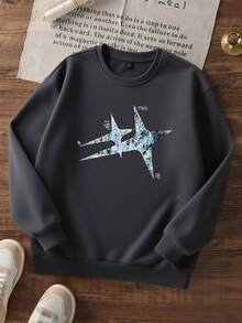 Tween Boys Crewneck Sweatshirt, Cool Speckled Star Graphic Front Print Pullover, Soft Fleece Long Sleeve Casual Top For Fall Winter School Daily Wear - Dark Grey - View 3