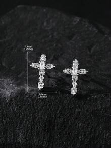 1 Pair Unisex Copper Inlaid Diamond Cross Earrings, Multi-Style Hollow Religious Cross Hypoallergenic Earrings, Punk Street Style Layered Earrings Suitable For Party And Daily Wear - Multicolor - View 9