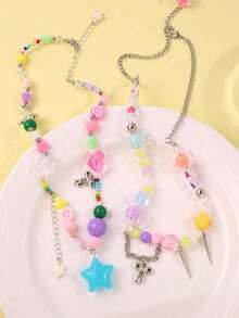 Candy Park Colorful Beaded Bow & Star Necklace, Flower Bracelet, Niche Gentle Cute Jewelry For Women's Daily Wear - Multicolor - View 6
