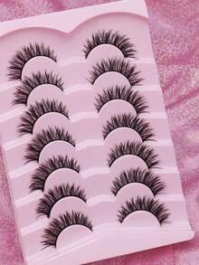 7 Pairs Fluffy Thin Natural Long False Eyelashes, Full Length Winged Strip Lashes, Lightweight And Reusable, Suitable For Daily, Wedding And Holiday Makeup - Black - View 5