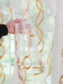 1件裝現代奢華金箔印花葉藤刺繡半透明裝飾窗簾，客廳窗簾、臥室窗簾，奢華家居裝飾 - 金色 - 查看 5