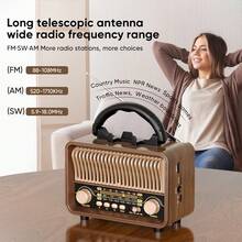 Retro Portable Radio, AM/FM/SW Multi-Band, USB Charging + TF Card Playback, With External Antenna, Outdoor Emergency Personal Radio, Mini FM Receiver - Maroon - View 7