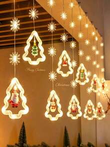 [Christmas LED Curtain Lights]USB Powered, 8 Flashing Modes, DIY Snowflake Wish Light, With Button Control, Flashing Yellow Light, Suitable For Holiday Decoration - Applicable For Christmas, Halloween, Thanksgiving, New Year, Christmas LED Light Curtain Set, Elegant Style, Button Control, Plastic Material, Santa Claus, Reindeer, Snowman And Christmas Tree Patterns, Suitable For Home, Bedroom And Party Decoration - DIY Snowflake - View 4