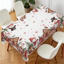 1pc Christmas Tablecloth, Christmas Snowman Gingerbread House Red Pine Branch Print Pattern, Single-Sided Print, Suitable For Tabletop, Washable And Reusable, Suitable For Indoor, Outdoor, Yard, Wedding, Banquet, Party, Outdoor Dining, Craft Exhibition, Banquet Event Decoration - Multicolor - View 1