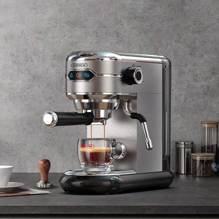 HiBREW H11 halvautomatisk espressomaskin i rostfritt stål, 1,1 l vattentank med stor kapacitet som kan tas loss, 10 s förbryggning för fullständig extraktion, kompatibel med ESE-kapslar och kaffepulver, automatisk avstängning efter 15 minuter - EU F-typkontakt (220-240V) - Visa 1