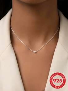 ELSEDES 1pc Stylish & Charming S925 Silver Simple Beaded Choker Necklace For Women's Daily, Party Wear - Silver - View 1