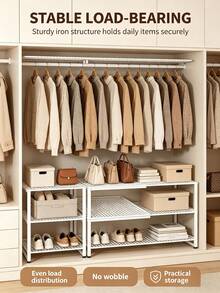 1pc Expandable Wardrobe Storage Rack - Heavy Duty Metal Closet Organizer, Adjustable Height, Space-Saving Vertical Storage Rack For Clothes, Shoes, Cabinets - Easy To Install, Compatible With Wardrobes, Shoe Racks, Closet Storage Systems - Suitable For Home, Office, Retail, Closet Organization, Home Organization, Fashion Design, Sturdy Structure, Home Storage, Clothes Rack, Storage Shelf,Bedroom Room Decor,Back To School - Black and White - View 10