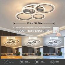 電鍍銀 6-4 環 LED 壓克力吸頂燈，附遙控器可調光與調色，適合客廳與臥室，奢華簡約居家裝飾主頂燈燈具 - 電鍍銀色6環 - 查看 12