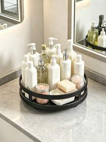 1pc Black Metal Slouchy Susan Rotating Turntable, 25cm 360 Degree Rotating Desktop Storage Tray, Multi-Functional Organizer, Suitable For Storing Spice Bottles, Cosmetics, Skincare Products, Medicines, Snacks, Etc., Perfect For Kitchen, Bathroom, Bedroom, Storage Room Use - Black - View 4
