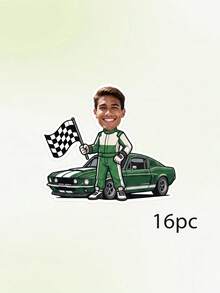 8/12/16pcs Custom Photo Race Car Driver Banner, Personalized Checkered Flag Trophy Banner, Racing Theme Birthday Party Paper Banner Decoration - Multicolor - View 13