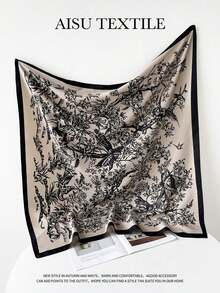 1PC Women's Fashion Floral Faux Silk Twill Satin Scarf Headband Bandana Hairband Black - Multicolor Twill - View 8