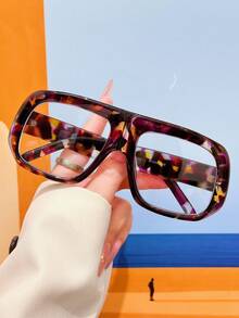 1PC Unisex Retro Aviator Wide Frame Large Lens Clear Glasses Y2K Fashion Street Style Ins Influencer Same Style Daily Outfit Eyewear Frame Vacation - Clear - View 14