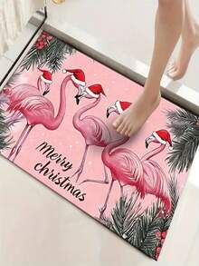 1 buah Keset Selamat Datang Flamingo Natal Lucu Baru, Cocok untuk Ruang Tamu, Kamar Tidur, Dalam Ruangan - Dapat Dicuci dengan Mesin - Bahan Flanel, Tekstur Lembut, Ramah Kulit, Tahan Berbulu, Mudah Perawatan, Tidak Berbau - Sempurna untuk Dekorasi Rumah, Dekorasi Ruangan, Karpet Ruang Tamu, Karpet Kamar Tidur, Karpet Kamar Mandi, Karpet Dapur, Karpet Area, Dekorasi Hotel - Karpet Area, Sepanjang Musim - MultiWarna - View 2