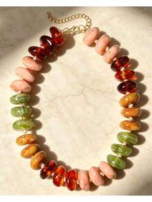 Heavy Resin Statement Necklace For Women, Colorful Beaded Necklace, Oversized Necklace, Coastal Bohemian Surfer Beach Necklace - Multicolor Irregular Chunky Necklace - View 1