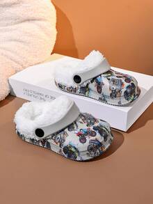 1 Pair Boys' Autumn/Winter Comfortable Fashion Casual Lightweight Thermal Lined Warm Off-Road Car Print Versatile Clogs - Grey - View 3