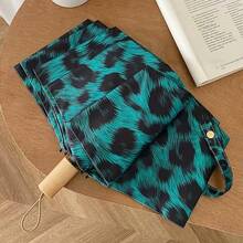 Leopard Print Manual Black Vinyl UV Protection Sun & Rain Umbrella For Women, Fashionable For Outdoor Travel - Leopard Print Manual - View 6