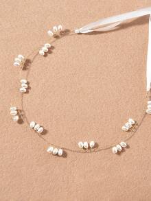 1pc Children's Simple Pearl Headband, Palace Style Hair Accessory With Ribbon, Suitable For Daily Wear, Birthday Party Styling And Casual Girls Hair Accessory - Gold - View 4