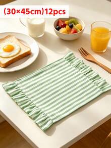 2/6/12pcs Green & White Striped Ruffle Edge Lightweight Napkins, Soft & Breathable For Wiping Tableware And Countertops, Suitable For Afternoon Tea, Western Restaurant, Kitchen, Coffee Shop, Party - Green - View 11