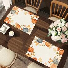 1/4/6pcs Autumn Series Border Pumpkin & Autumn Leaf Pattern Printed Placemats, Heat-Resistant Table Mats For Home Kitchen/Kitchen Table Protection, Party Scene Decor - Multicolor - View 6