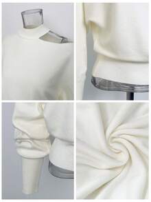 Autumn/Winter New Sexy Korean Style Scarf Off-Shoulder Long Sleeve Versatile Asymmetrical Base Layer Sweater Top - Apricot - View 10