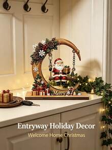 Christmas Crescent Moon Swing Santa Claus Ornament, Exquisite 3D Design With Gift, Bell And Snowflake Details, Suitable For Desktop And Window Display, Christmas Home Decor, Holiday Gift Decoration Craft - A - View 6