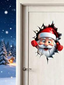 Christmas Creative Wall-Breaking Cartoon Santa Claus Living Room Room Background Wall Decor Wall Sticker - A - View 8