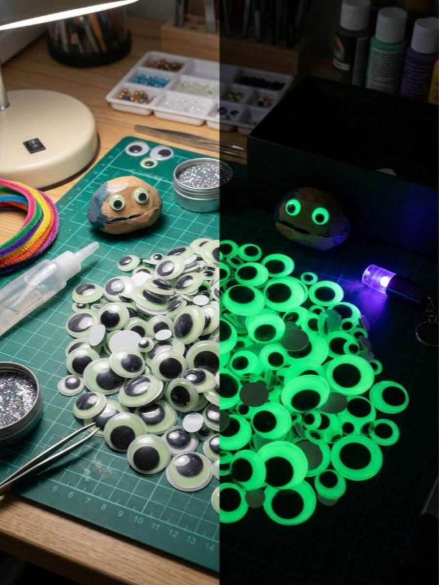 600/100PCS Self‑Adhesive Wiggle Eyes, Multi‑Size Mixed Pack Movable Plastic Craft Eyes, DIY Handmade Accessories For Clay Scrapbook Card Making Decor, Fun Craft Supplies For Halloween Christmas Holiday Art Projects - Multiple Styles - View 1