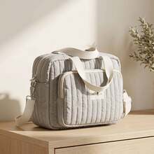 1pc Mommy Bag, Cute Bear Embroidery Shoulder Bag, Mommy Tote Storage Bag, Suitable For Mom's Daily Use - Gray Star Moon - View 1