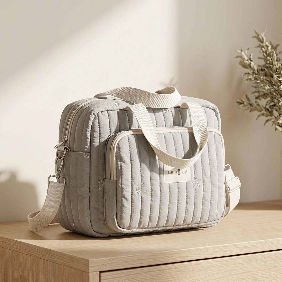 1pc Mommy Bag, Cute Bear Embroidery Shoulder Bag, Mommy Tote Storage Bag, Suitable For Mom's Daily Use - Gray Star Moon - View 1