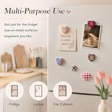 5/10/15pcs Cute Plaid Heart-Shaped Colorful Fridge Magnets, Creative Decorative Magnetic Fridge Stickers, Suitable For Storage Cabinets, Kitchen, Whiteboard, Office, Home Decor And Gifts - Multicolor - View 3