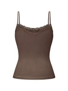 NOIRLYN Women's Tank Top Spring Summer Y2K Sexy Slim Fit Lace Patchwork Camisole Brown Casual - Brown - View 10