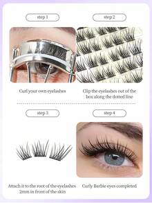 Glue-Free Self-Adhesive Single Cluster False Eyelashes, Soft 3D Voluminous Winged Tail Extension For Full Atmosphere - View 7