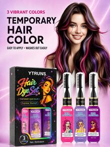 Ytruns Set Pewarna Rambut Sementara 3 Buah, Krim Pewarna Rambut yang Dapat Dicuci, Highlight dan Warna Instan, Formula Tidak Lengket yang Mudah Diaplikasikan, Warna Rambut Cerah dan Bersemangat, Cocok untuk Penataan Rambut Sendiri, Pesta, Festival, Cosplay, dan Penggunaan Sehari-hari - MultiWarna - View 2