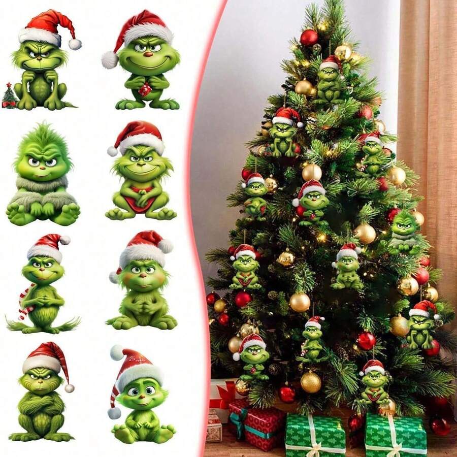 The Grinch 5pcs Christmas Decoration Hanging Ornaments, Fun Christmas Tree Home Decor, Grin-Ch 2D (Random Style) - Multicolor - View 1