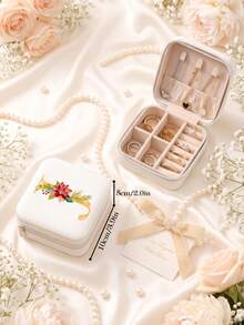 Kotak Penyimpanan Perhiasan Portabel Kecil dari Kulit PU untuk Anting-anting, Kalung, Cincin, dan Gelang Wanita - Kotak Perhiasan Bunga yang Elegan - View 23