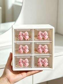 White Multi‑Compartment Storage Box With Pink Bow Decor,6‑Grid &9‑Grid Desktop Organizer,Multifunctional Storage Case For Cosmetics, Stationery,Bedroom Sundries, Student Desk Supplies, Pen Holder,Small Office Accessories&Toiletry Organizer Home Decor - Multicolor - View 10