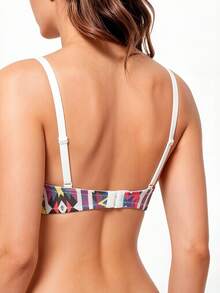 Women's Colorful Geometric Print Push Up Bra Boho Fixed Straps Deep V Balconette Sexy Y2K Lingerie - White - View 3
