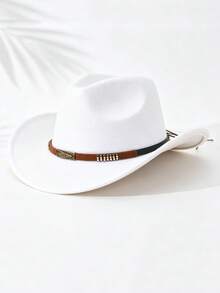 Vintage Western Cowboy Hat, Unisex Felt Wide Brim Rider Hat With Decorative Band, Halloween Cosplay Costume Accessory, Suitable For Thanksgiving, Christmas Party And Outdoor Travel - Multicolor - View 3