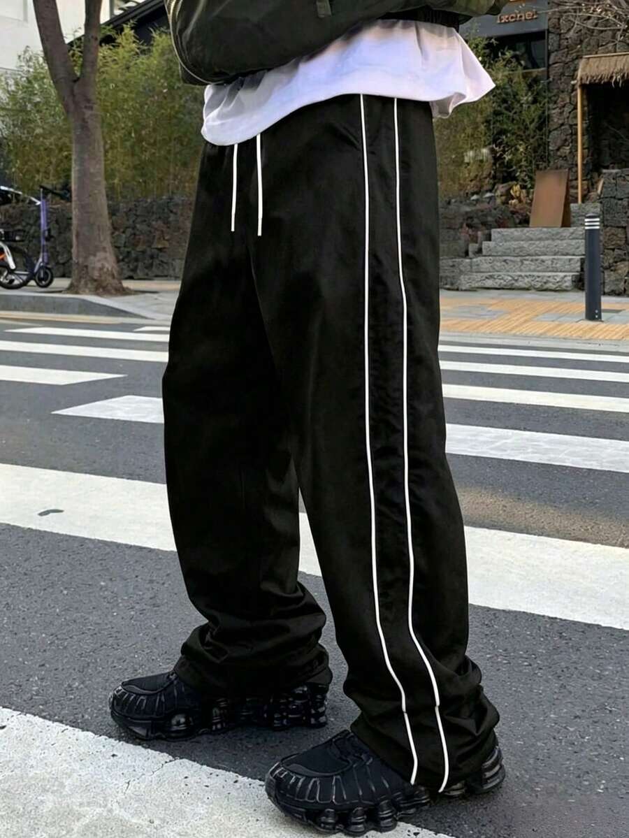 Lightweight Loose Casual Pants For Men, Versatile Sports Trousers For Spring And Autumn,Unisex Style,Loose Straight Leg Design With Drape - Black - View 1