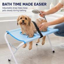 Dog Grooming Hammock Stand, Foldable Dog Bath Holder Sling Shower Chair Heavy-Duty Pet Bath Stool For Small & Medium Dogs, Home Salon Grooming, Washable Mesh, Joint Support & Restrain - Blue - View 7