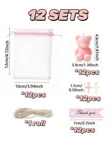 12/6/1 Set - Baptism Gift Set - Pink Teddy Bear Scented Candle Includes Pink Organza Bag And Pink Thank You Tag, DIY Fillable Gift Bag, Suitable For Baby Shower Gifts, Gender Reveal Party Supplies, Birthday, Baby Shower, Christian Baptism, Communion, Infant Baptism, Church Events, Religious Gifts, Girl/Boy Baptism, Guest Favors, Ideal Choice For Party Supplies And Decorations Favor Party - Multicolor - View 13