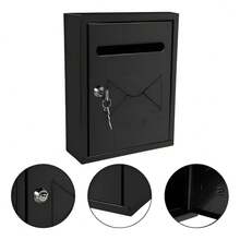 Buzón de Pared Owkuan Negro con Cerradura para Exterior y 2 Llaves,Buzón de paquetería de acero inoxidable reforzado para montaje en pared,Buzón escolar de pared resistente a la lluvia - Negro - Ver 6