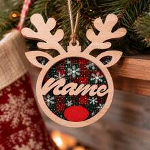 Custom Reindeer Name Christmas Ornament, Personalized Party Decor, Festive Antler Style, Checkered Decor, Customized Christmas Tree Decoration, Customizable Name Tag, Home Holiday Decor, Unique Christmas Gift 2026, Room Decor, Family And Friends - Red - View 7