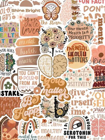 50 piezas de pegatinas bohemias de salud mental para funda de teléfono, equipaje, refrigerador, patineta, guitarra, agenda, tableta, pegatinas decorativas autoadhesivas DIY