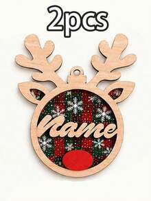Custom Reindeer Name Christmas Ornament, Personalized Party Decor, Festive Antler Style, Checkered Decor, Customized Christmas Tree Decoration, Customizable Name Tag, Home Holiday Decor, Unique Christmas Gift 2026, Room Decor, Family And Friends - Red - View 31