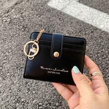 New Women's Short Wallet Korean Style Multi-Card Slot Snap Button Purse Premium Fashion Chain Zipper Coin Pouch,Small Wallets For Women - Multicolor - View 2