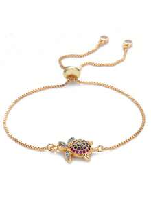 1pc European & American Style Fashionable Small Turtle Micro-Inlaid Colorful Zirconia Daily Decorative Drawstring Bracelet - Multicolor - View 4