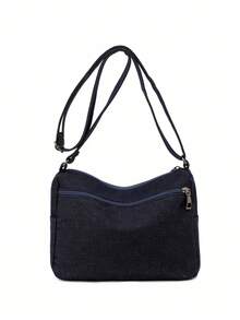 Tas Selempang Bahu Bordir Kucing Kartun Lucu, Kain Tahan Lama, Desain Multi-Saku, Tas Kasual untuk Beraktivitas di Luar Rumah - Hitam - View 4