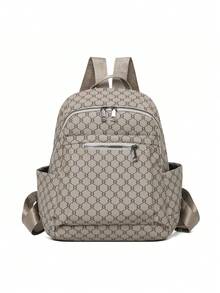1pc Letter Print Women Backpack, Large Capacity Casual Daypack, Multi‑Pocket Design Travel School Backpack - Khaki - View 2